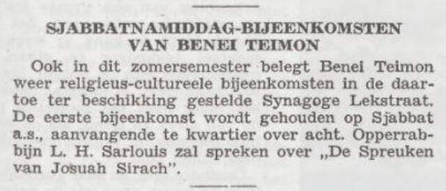 Toespraak van opperrabbijn Lodewijk Hartog Sarlouis