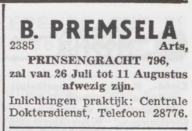 Advertentie van de arts Benedictus Premsela