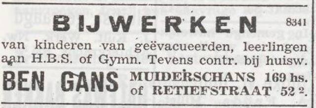 Advertentie van Benjamin Gans