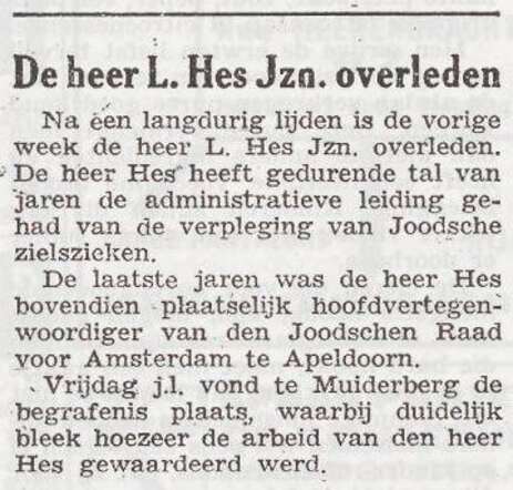 In memoriam Bension Levie Hes