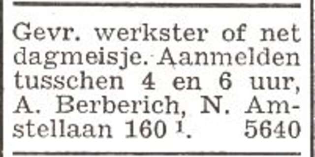Advertentie van het gezin Adolf Berberich