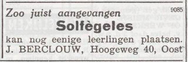 Advertentie van Jacob Berclouw