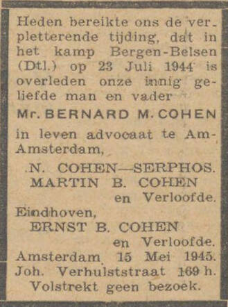 Bernhard M Cohen De Waarheid 25-05-1945