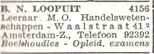 Advertentie van Bernhard Noach Loopuit