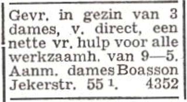 Advertentie van de dames Boasson