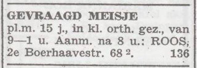 Advertentie van het gezin Roos