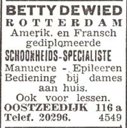 Advertentie van Betty Nelly de Wied