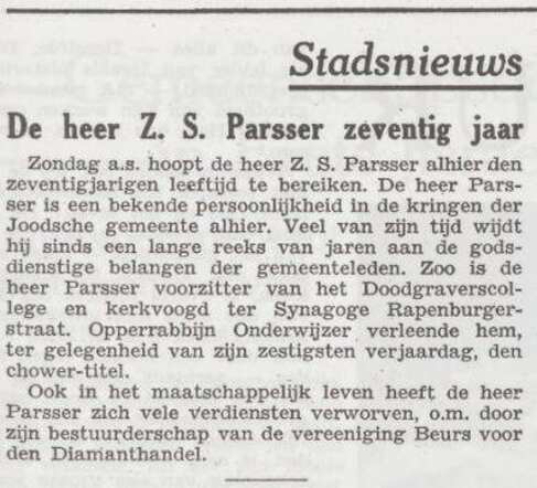 Zadok Parsser 70 jaar