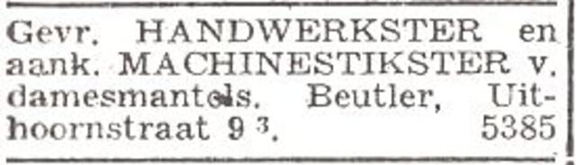 Advertentie van Moses (en zoon Paul) Beutler