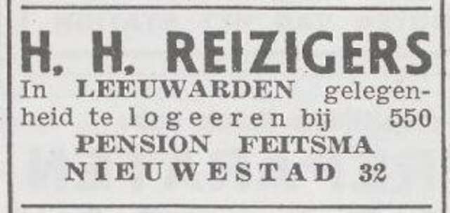 Advertentie van het gezin Benjamin Feitsma