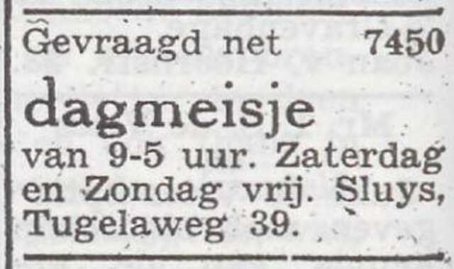 Advertentie van Vrouwtje Sluijs-Bierman