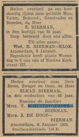 Het overlijden van broer Elkan Bierman.