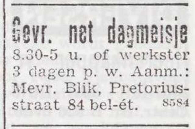 Advertentie van het gezin Barend Blik