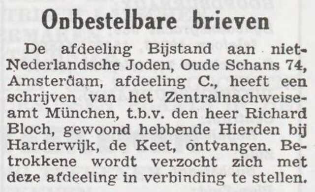 Brief voor Richard Bloch