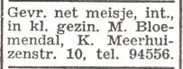 Advertentie van mw. Clara Bloemendal-Coster