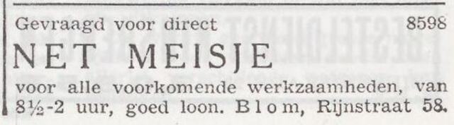 Advertentie van het gezin Maurits Blom