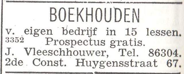 Advertentie van de heer jacob Vleeschhouwer