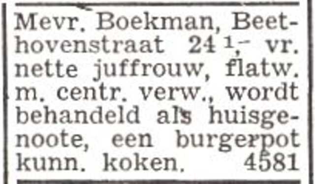 Advertentie van Saartje Boekman-Serphos