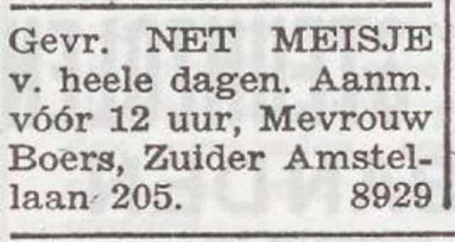 Advertentie van het gezin Abraham Boers
