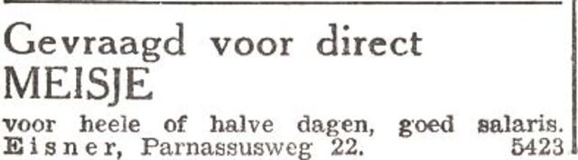Advertentie van het gezin Bohumil Eisner