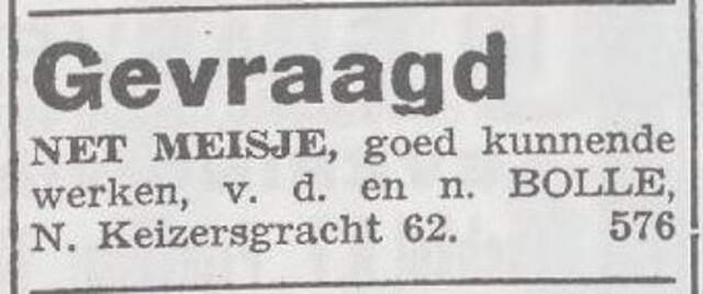 Advertentie van Mozes Bolle