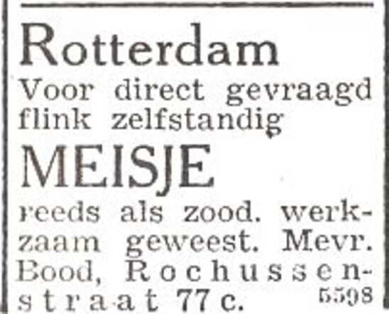 Advertentie van mw. Sophia Bood-van der Stam