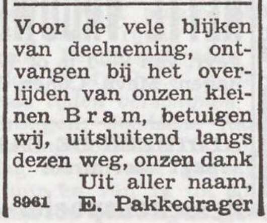 Dankbetuiging van de familie Elias Pakkedrager