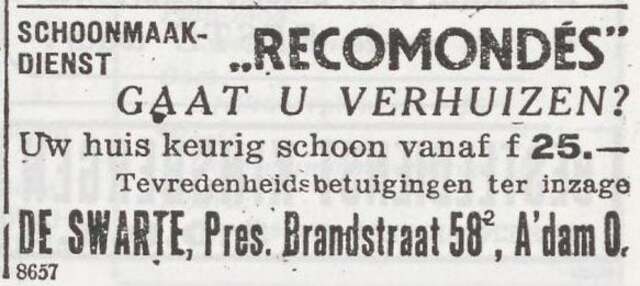 Advertentie van Isaäc de Swarte