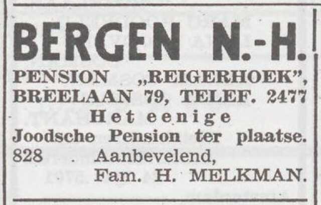 Advertentie van pension "Reigerhoek"