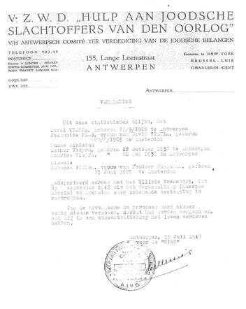 Brief Antwerps Comité voor Joodse Belangen