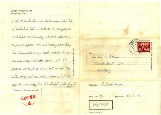 Brief aan Koos Postma B