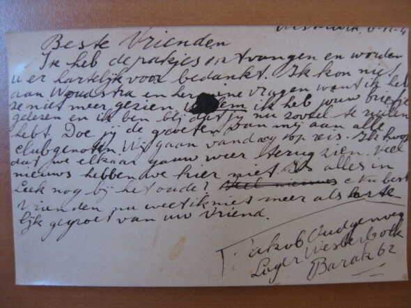 Briefkaart van Jakob Oudgenoeg