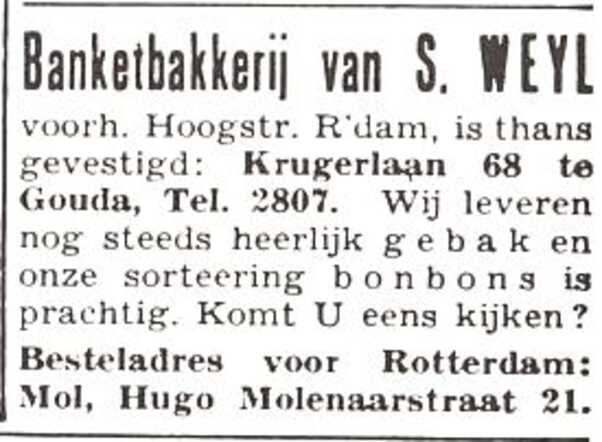 Advertentie van banketbakker Simon Weijl