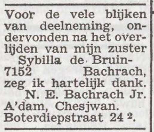 Dankbetuiging van de familie Bachrach