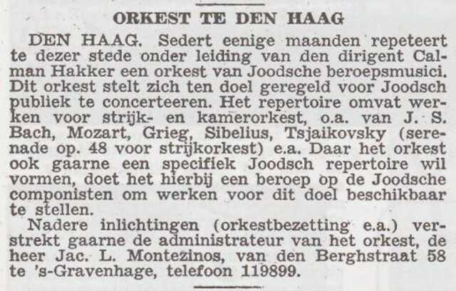 Administratie orkest Jacob L. Montezinos