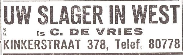 Advertentie van slager Calmer de Vries