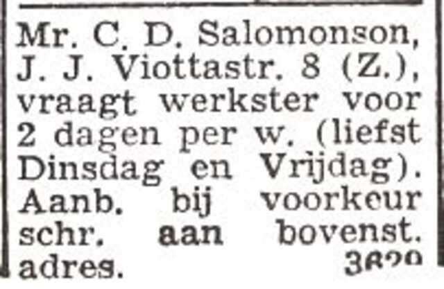 Advertentie van mr. Carel Daniël Salomonson