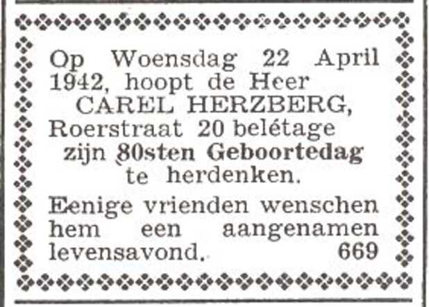 Aankondiging van de viering van de 80ste verjaardag van Carl Herzberg