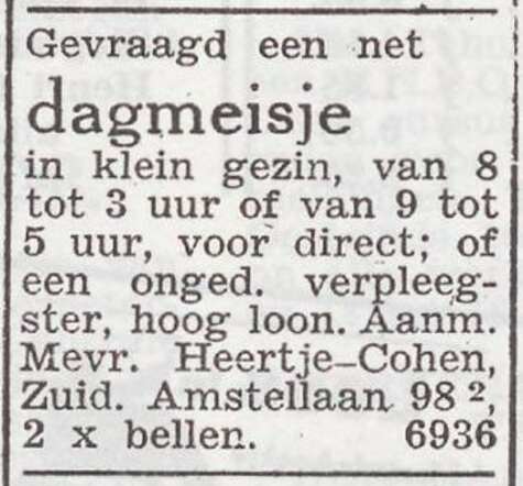 Advertentie van Carolina Heertje-Cohen