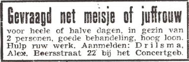 Advertentie van mw. Betsij Cato Drilsma-Nord
