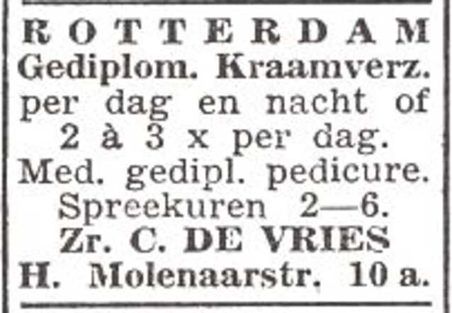 Advertentie van zuster Catharina de Vries