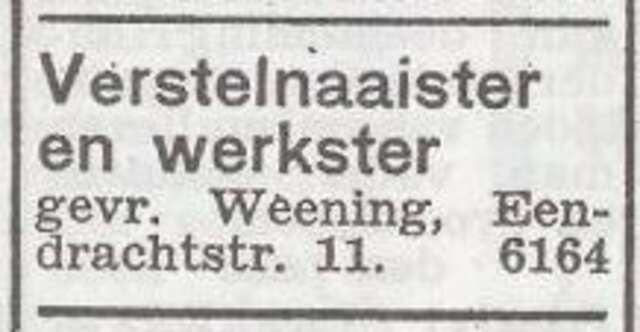 Advertentie van Catharina Weening-Fransman
