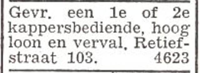 Advertentie van kapster Cato Barnstein-de Hond