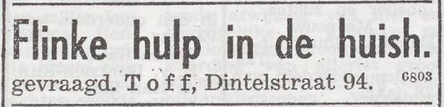 Advertentie van het gezin Juda Arnold Toff