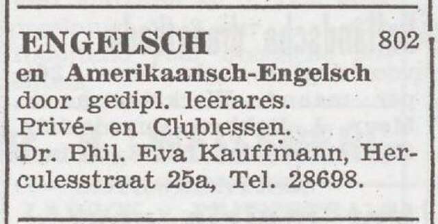 Advertentie van dr. Eva Kaufmann-van der Wall