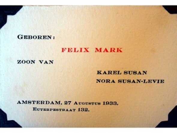 Geboortekaartje van Felix Mark Susan