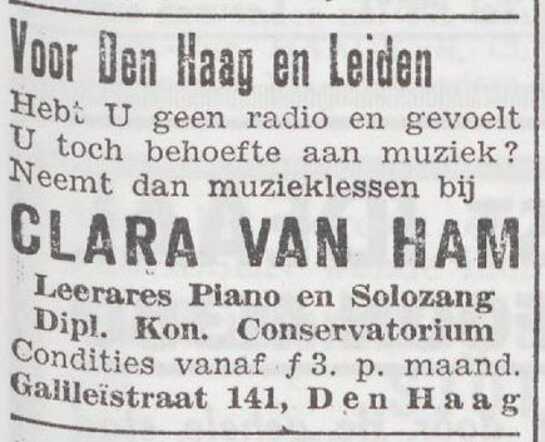 Advertentie van Clara van Ham