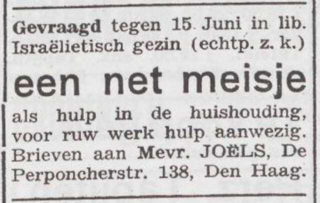 Advertentie van Clara Joëls-Jolis