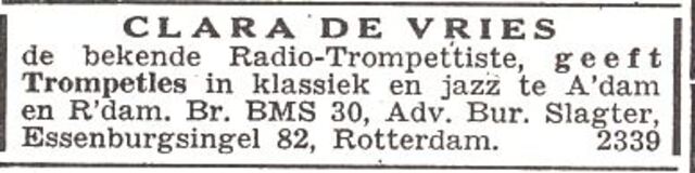 Advertentie van trompettiste Clara de Vries
