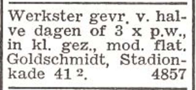 Advertentie van mw. Clementine Goldschmidt-Bachmann
